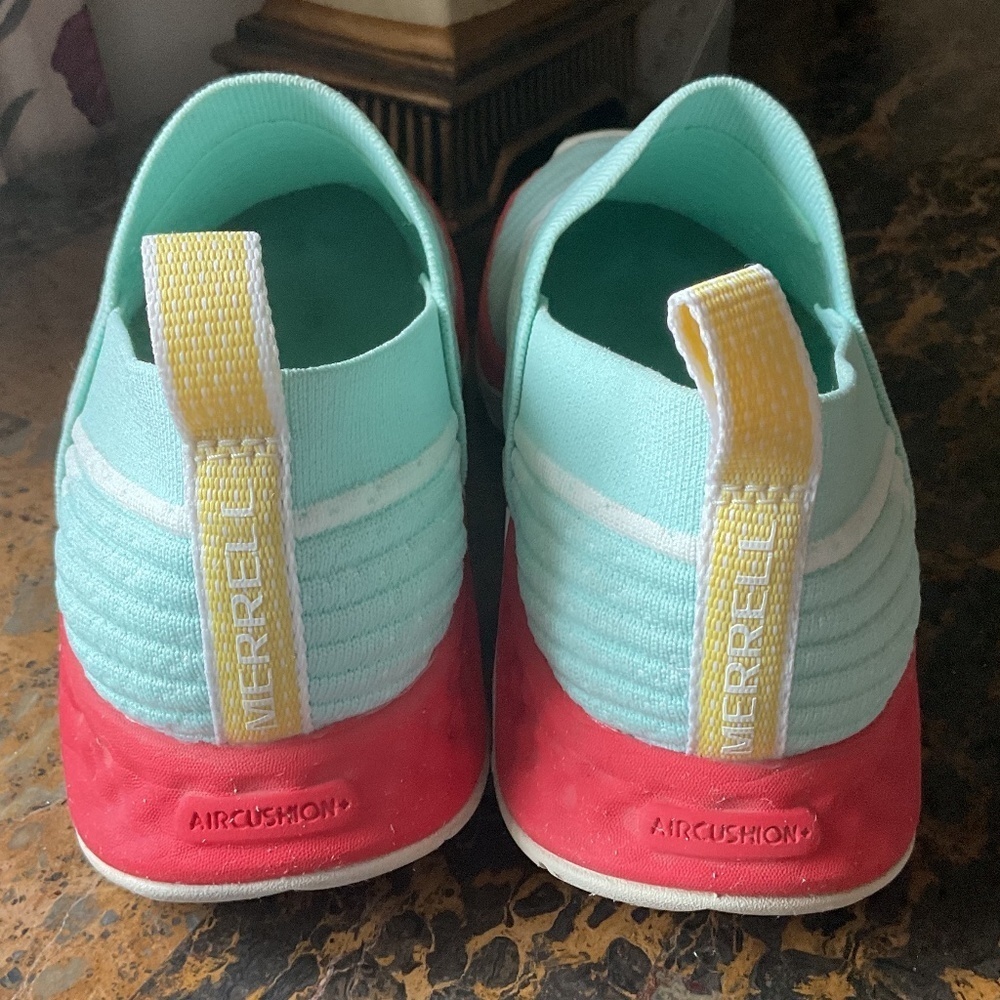 MERREL LIGHT TURQUOISE BLUE/RED SOLE STRETCH WOMEN SNEAKERS SIZE US 8.5 - Picture 5 of 12